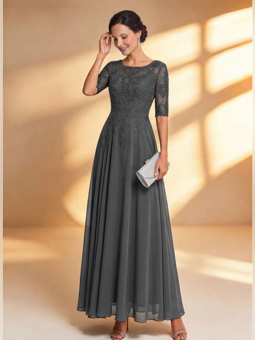 Mother of The Bride Dresses Sheer Long 3/4 Sleeve Evening Formal Dress NWT 16W